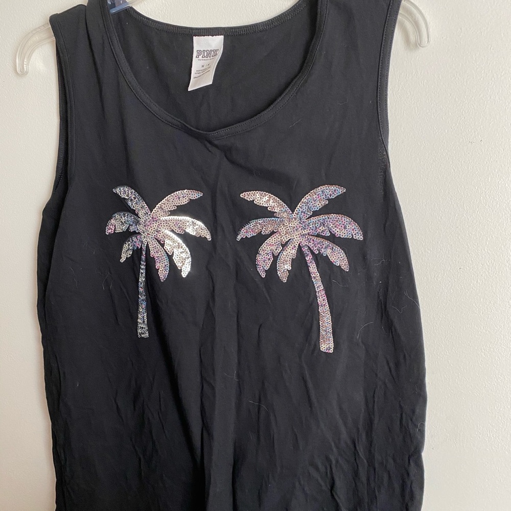 Victoria’s Secret pink palm tree tank bling sequin